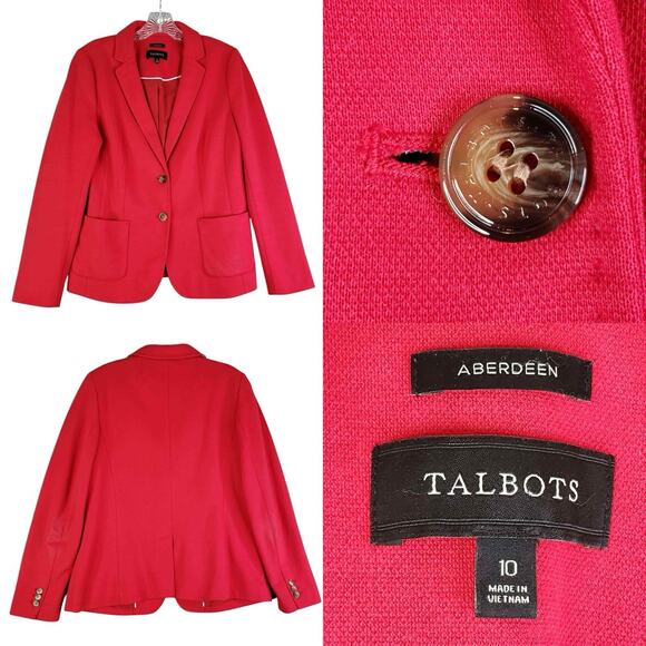 Talbots Blazer Jacket Womens Size 10 Stretch Knit Button Red Lined Aberdeen - Picture 1 of 8